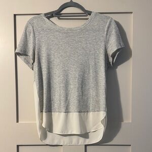 Express Heather Gray and Cream Short Sleeve Top